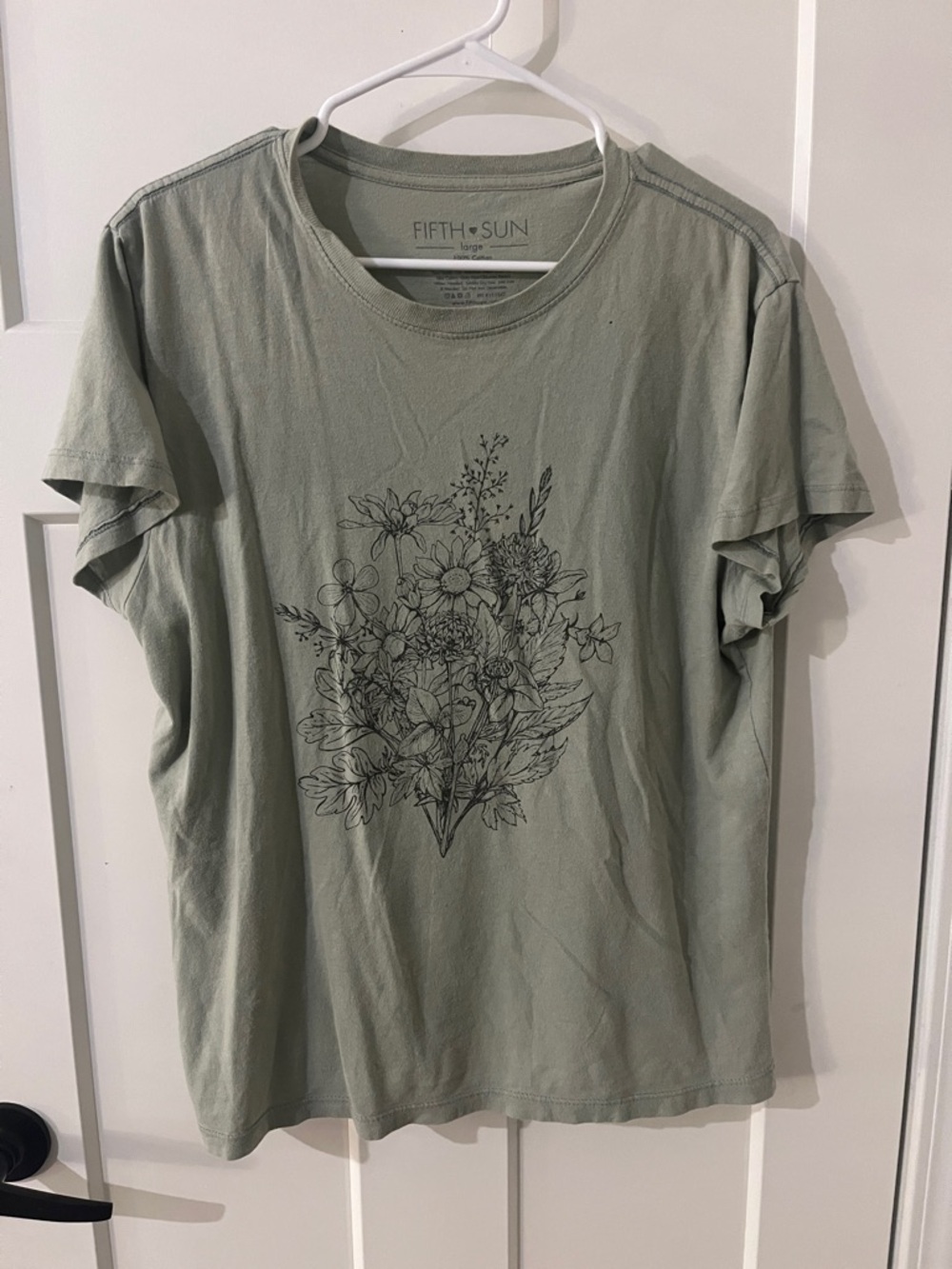 Fifth Sun Sage Green Short Sleeve Tee with Floral Sketch